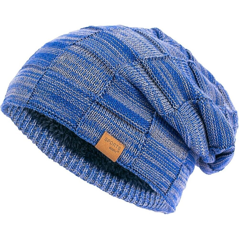 Men’s BrightBlue Winter Beanies Knit Hats Lined Thick Warm Stocking Cap for Guys